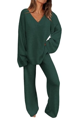 PRETTYGARDEN Women's Oversized V-Neck Sweater & Wide Leg Pants Fall Winter Set