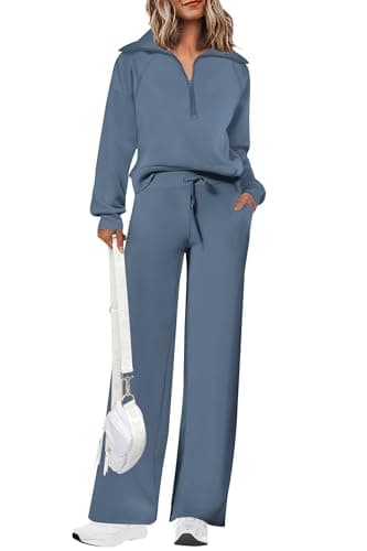 PRETTYGARDEN Women's Casual Half Zip Sweatshirts & Wide Leg Pants Sets