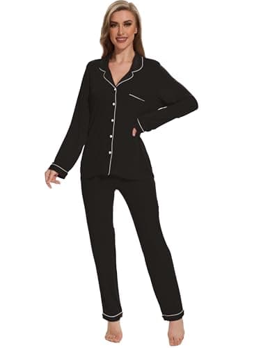 Yoolfine Women's Soft Long Sleeve Button-Up Pajamas Set - XS-XXL