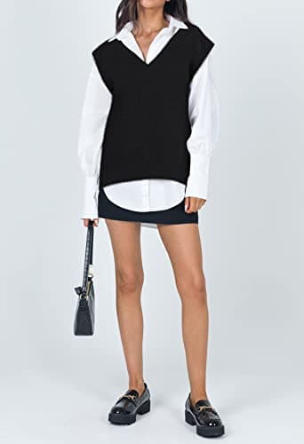 Viottiset Women's Oversized V-Neck Fuzzy Sweater Vest