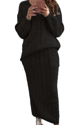 Chouuyaotou Women's Winter Chunky Cable Knit Pencil Skirt & Oversized Pullover Set
