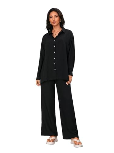 Floerns Women's Longline Blouse & Wide Leg Pants Outfit Set
