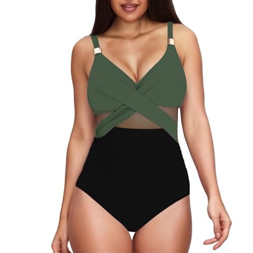 2025 Women's Tummy-Control One-Piece Swim Suit with Mesh Wrap