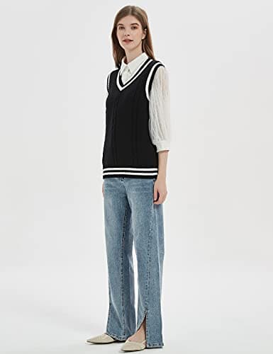 Gihuo Women's V-Neck Knitted School Uniform Tops