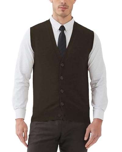 Kallspin Men's Wool Blend V-Neck Sleeveless Cardigan Vest