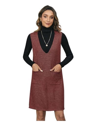 OYOANGLE Women's V-Neck Sleeveless Knitted Short Sweater Dress with Pockets