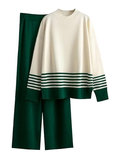 Tanming Women's 2 Piece Knitted Lounge Outfit Sweater Tops Wide Leg Pants Tracksuit