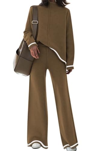 Fixmatti Women's Long Sleeve Knit Top & Wide Leg Pant Lounge Set