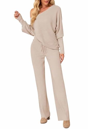 Linsery Women's High Neck Knitted Sweater Set with Wide Leg Pants