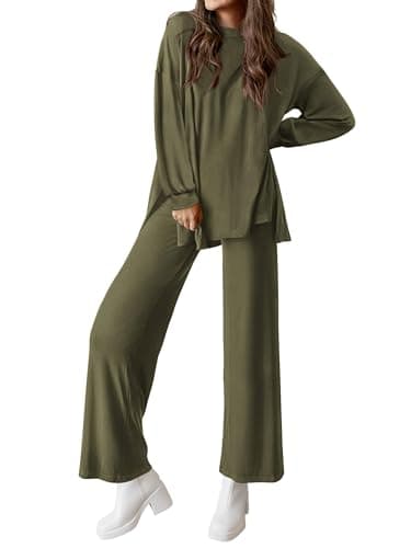 PRETTYGARDEN Women's Long Sleeve Crewneck & Wide Leg Pants Casual Outfit Set