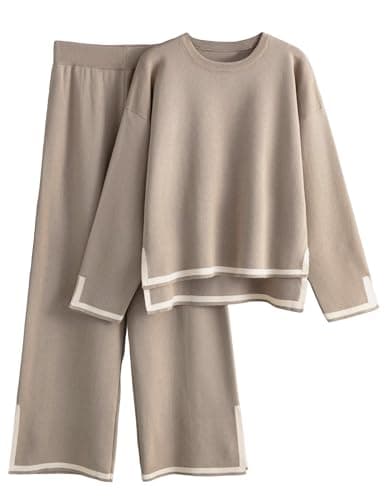Tanming Women's Long Sleeve Knit Sweater & Wide Leg Pants Lounge Set