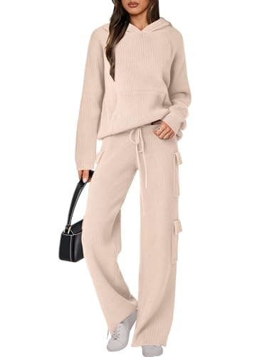 ANRABESS Women's Hooded Knit Sweater & Straight Leg Pants Fall Travel Outfit
