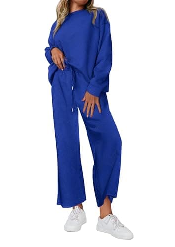 PRETTYGARDEN Women's Casual Long Sleeve Pullover Top & Wide Leg Pants Set