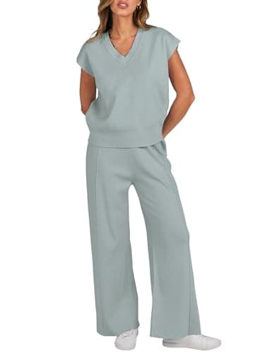 Caracilia Women's Summer 2-Piece Knit Set Vest & Wide Leg Pants 2025 Spring