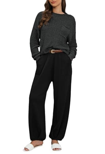 Pink Queen Women's 2024 Fall Knit Sweater Set with High Waisted Pants