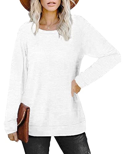 Womens Lightweight Sweatshirts Crewneck Long Sleeve Solid Color Tunic Spring Tops S-2XL