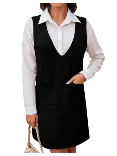 OYOANGLE Women's V-Neck Sleeveless Knitted Short Sweater Dress with Pockets