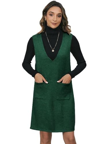 OYOANGLE Women's V-Neck Sleeveless Knitted Short Sweater Dress with Pockets