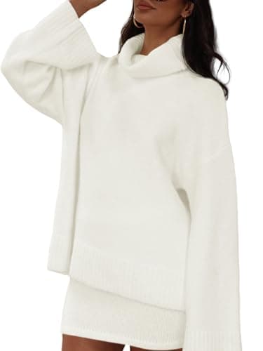 Langwyqu Women's 2 Piece Fall Outfit: Turtleneck Sweater & Mini Skirt Trendy Loungewear