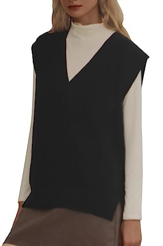 LANYO Women's Oversized V-Neck Chunky Knit Vest Tops