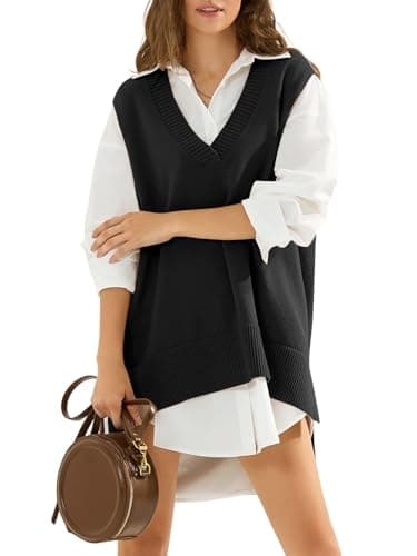 EXLURA Women's Oversized Knit Sweater Vest - Casual V Neck Tunic for Fall/Winter 2024