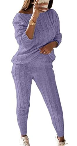 Lucuna Women's 2024 Fall Chunky Cable Knit Sweater Set Pants Loungewear