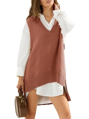 EXLURA Women's Oversized Knit Sweater Vest - Casual V Neck Tunic for Fall/Winter 2024