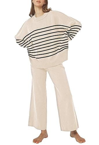 Pink Queen Women's 2-Piece Knit Outfit Set: Sweater & Wide Leg Pants