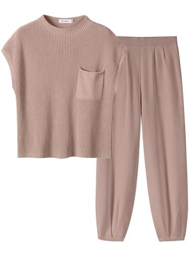 ANRABESS Women's Two-Piece Knit Sweater Vest & Crop Top Pants Set