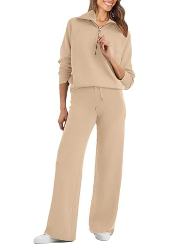 Glamaker Women's Oversized Half Zip Sweatshirt & Wide Leg Pants Set