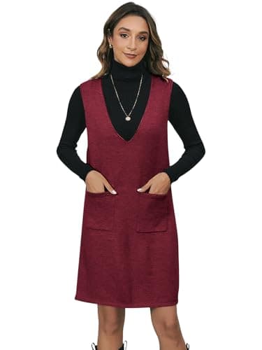 OYOANGLE Women's V-Neck Sleeveless Knitted Short Sweater Dress with Pockets