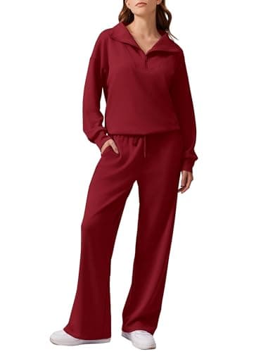 PINSPARK Women's 2025 Fall 2-Piece Oversized Sweatsuit & Wide Leg Pants Matching Set