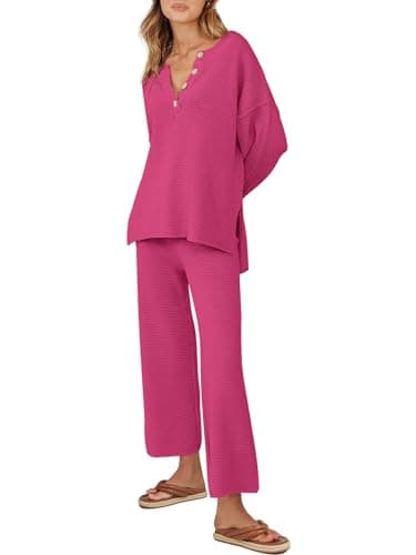 ANRABESS Women Oversized Loose Waffle Knit Sweater Set Cozy Matching Lounge Sets