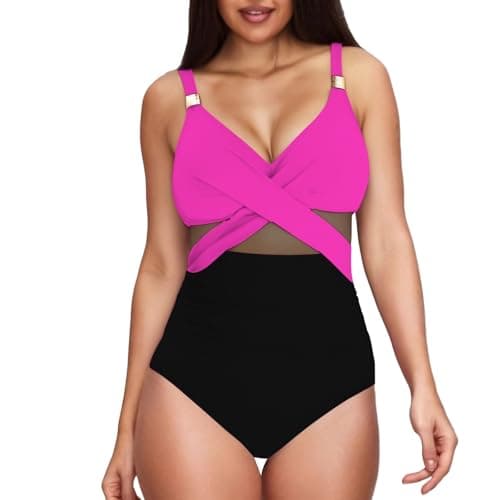 2025 Women's Tummy-Control One-Piece Swim Suit with Mesh Wrap