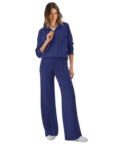 WIHOLL Women's 2-Piece Lounge Set: 2024 Half Zip Sweatshirt & Wide Leg Sweatpants with Pockets