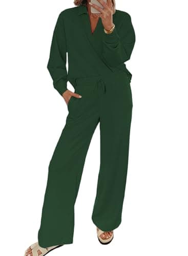 EVALESS Women V-Neck Sweatshirt & Wide Leg Sweatpants Lounge Set