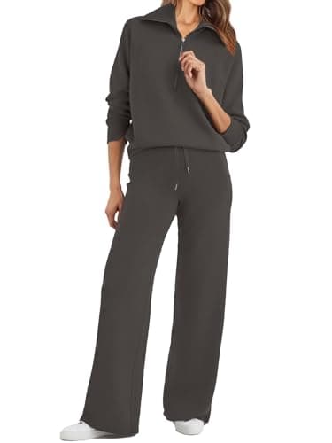 Glamaker Women's Oversized Half Zip Sweatshirt & Wide Leg Pants Set