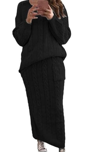 utcoco Women's Chunky Cable Knit Sweater Skirt Set