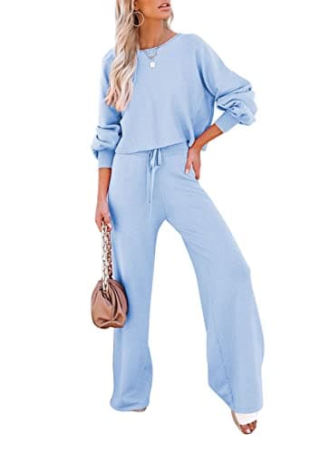 Pink Queen Women's 2-Piece Sweater Set Crop Top & Wide Leg Pants