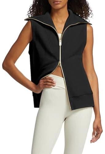 Viottiset Women's Ribbed Full Zip Sweatshirt Vest Casual Fall Top