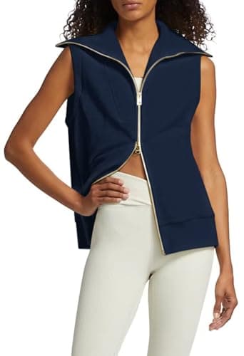 Viottiset Women's Ribbed Full Zip Sweatshirt Vest Casual Fall Top
