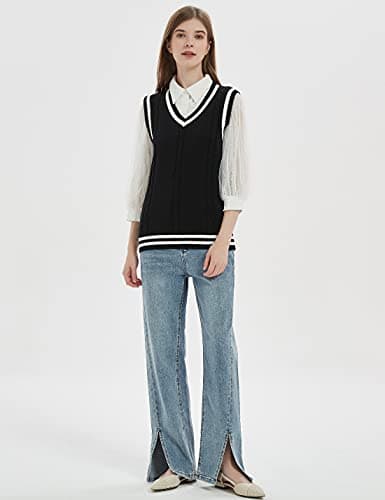 Gihuo Women's V-Neck Knitted School Uniform Tops