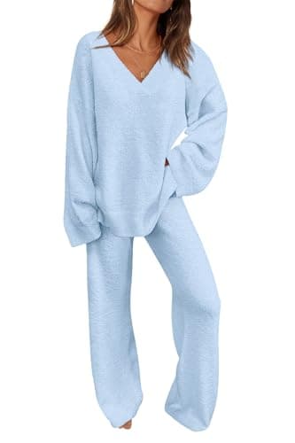 PRETTYGARDEN Women's Oversized V-Neck Sweater & Wide Leg Pants Fall Winter Set