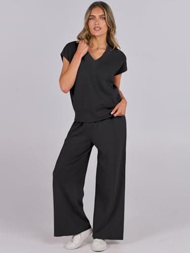 Caracilia Women's Summer 2-Piece Knit Set Vest & Wide Leg Pants