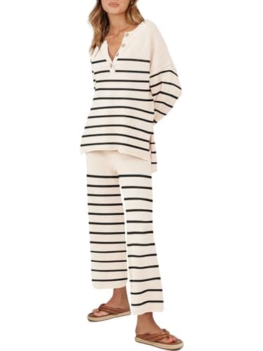 ANRABESS Women Oversized Loose Waffle Knit Sweater Set Cozy Matching Lounge Sets