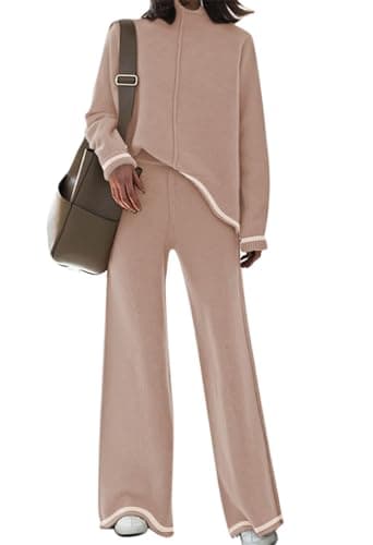 Fixmatti Women's Long Sleeve Knit Top & Wide Leg Pant Lounge Set
