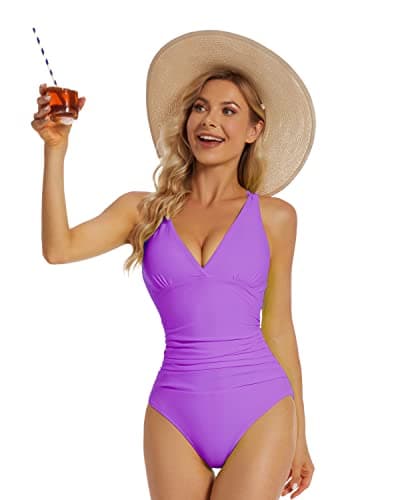 QGF Women's Tummy Control Criss Cross Back Swimsuit