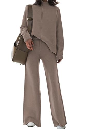 High Neck Knitted Sweater and Wide Leg Pant Set for Women