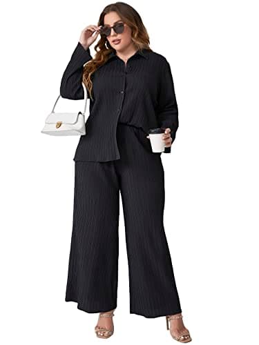 Floerns Women's Longline Blouse & Wide Leg Pants Outfit Set