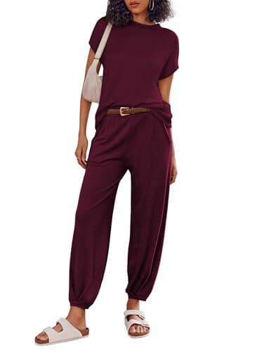 Ekouaer Women's 2-Piece Lounge Set: Cap Sleeve Tops & Jogger Pants
